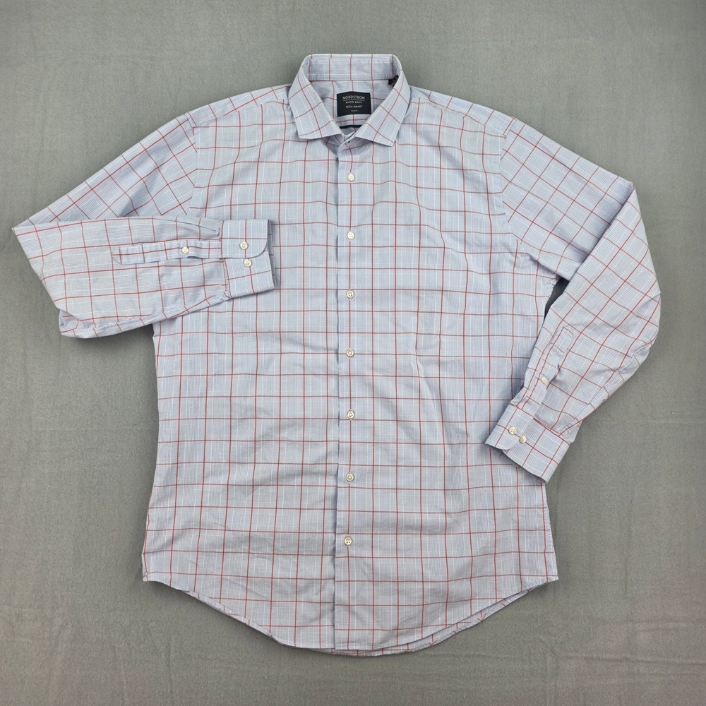 Nordstrom Men's Shop Tech-Smart Trim Fit Shirt Men 16.5 34/35 Blue Red Plaid